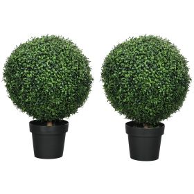HOMCOM 23.6" Set of 2 Artificial Topiary Trees, Boxwood Topiary Plants, Fake Plants in Pot, Indoor Outdoor Green