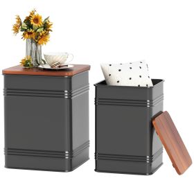 HOMCOM Ottoman with Storage Set of 2, Industrial Nesting Ottoman Stool with Removable Lid, Metal Frame for Living Room, Black