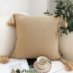 SOGA 2X 50CM Light Brown Pillow with Tassel Accents, Rizzy Transitional Cover Throw Pillow