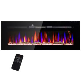HOMCOM 50" Electric Fireplace Recessed and Wall Mounted with Remote Control, 1500W Fireplace Heater with 8H Timer