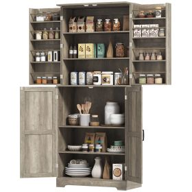 HOMCOM Farmhouse Kitchen Pantry, 72" Tall Pantry Cabinet with 4 Barn Doors, 4 Adjustable Shelves and 8 Door Shelves, Gray Wash
