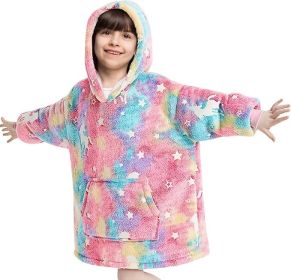 RAINBEAN Glow in The Dark Wearable Blanket Hoodie for Kid, Oversized Hooded Wearable Blanket Sherpa