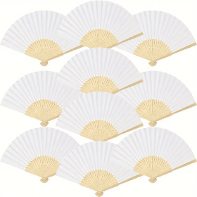 10 Elegant White Bamboo Folding Fans - Perfect For Weddings, Bridal Showers, And Parties - DIY Handicrafts, Photo Props, And Wall Decorations (Option: Default)
