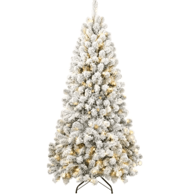 6ft Pre-lit Flocked Artificial Christmas Tree Environmentally Friendly Fireproof Artificial Christmas Flocked Tree (Color: White)