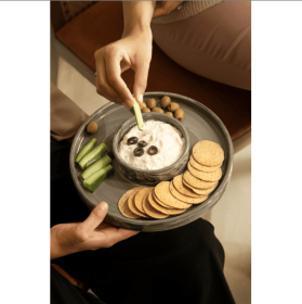 Black Round Ceramic Snack Platter    Elegant Serving Dish For Snacks & Appetizers (Option: Charcoal)