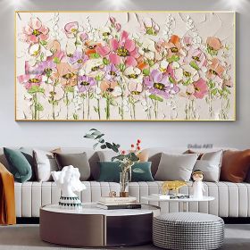 Handmade Abstract Blossom Pink Flower Oil Painting on Canvas;  Large Original Modern Textured Floral Scenery Painting Boho Wall Art Living Room H (size: 90X120cm)