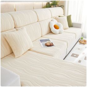 Jacquard velvet full set sofa cover, new fabric, sofa special anti slip sticker, sofa cover, backrest cover, towel (Color: Water Lotus Milk White, size: 2XL+)