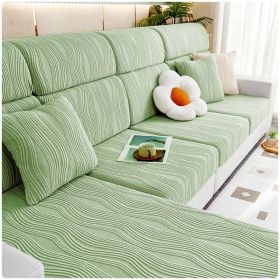 Jacquard velvet full set sofa cover, new fabric, sofa special anti slip sticker, sofa cover, backrest cover, towel (Color: Water Lotus Matcha Green, size: M+)