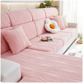Jacquard velvet full set sofa cover, new fabric, sofa special anti slip sticker, sofa cover, backrest cover, towel (Color: Water Lotus Pink, size: M+)