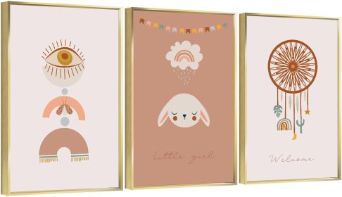 Framed Canvas Wall ArtOil Paintings Impressionism Aesthetic Prints Canvas Paintings for Living Room Bedroom Office Home; 3 Panels (GOLD: 12*16)