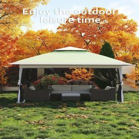 13x13FT Outdoor Pop Up Canopy Tent with Netting Adjustable Height Top Heavy Duty Steel Frame UV50 Plus Sun Protection Easy Setup Shelter for Camp (Color: Olive Green + Linen Gray)